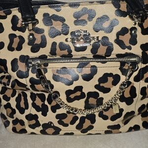 Coach Leopard Print Tote in Tan, Black & Brown